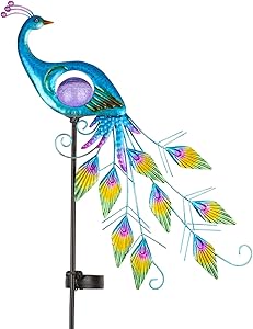 Stargarden Metal Solar Peacock Garden Stake, Garden Lights Solar Powered Waterproof Landscape Path Lights Outdoor Decorations for Patio Yard Lawn (Purple Ball)