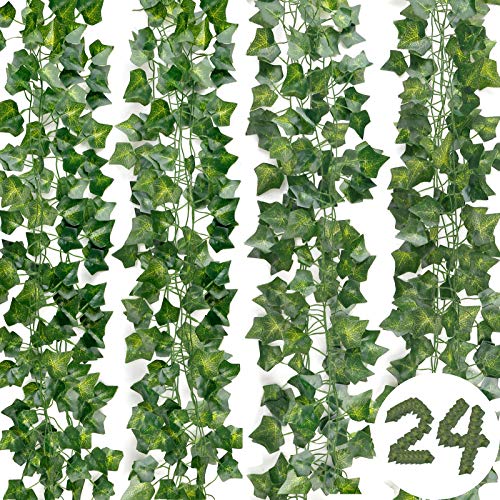 DazSpirit 24Pcs Artificial Ivy Leaf Garlands, 168Ft Artificial Ivy Plant Garland Plants Vine, artificial ivy garland, leaf vines ivy leaves for Wedding, Home, Kitchen, Garden, Office, Party Decoration