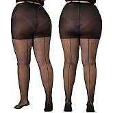 MERYLURE 2 Pairs Women's Plus Size Backseam 20D Sheer Tights, Control Top Pantyhose with Reinforced Toes