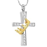Imrsanl Cross Urn Necklace for Ashes for Women Men Crown Cremation Jewelry Keepsake Loved Ones Funeral Ashes Holder Pendant Memorial Gifts