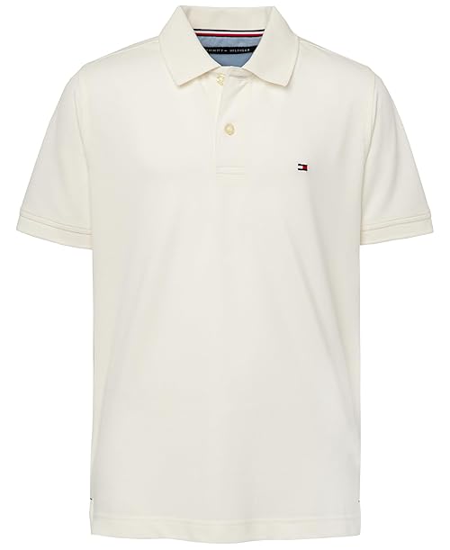 Tommy Hilfiger Boys' Short Sleeve Ivy Polo Shirt, White Stretch, 12-14