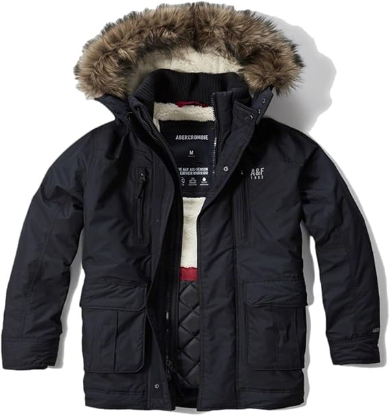 Abercrombie Men's Sherpa Lined Nylon Parka Jacket, Size S, Navy (132