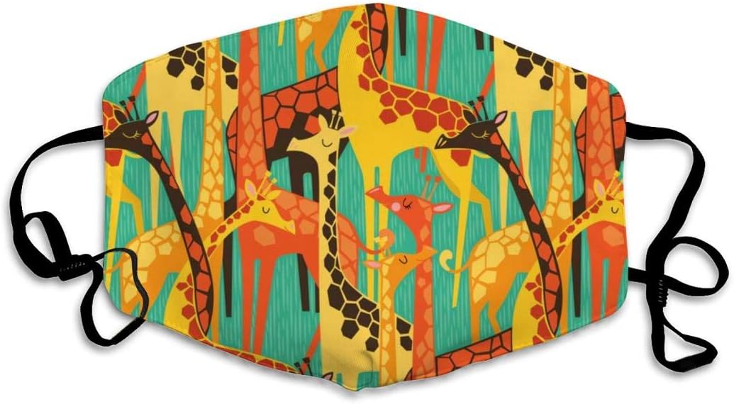Cute Herd of Giraffes Dust Mouth Adjustable Windproof Ear Loops Reusable Face Mask for Kids Teens Men Women