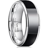 King Will 8mm Black Silver Mens Polished Tungsten Wedding Rings High Polish Surface Wedding Band Blue Silver Step Edge Comfort Fit