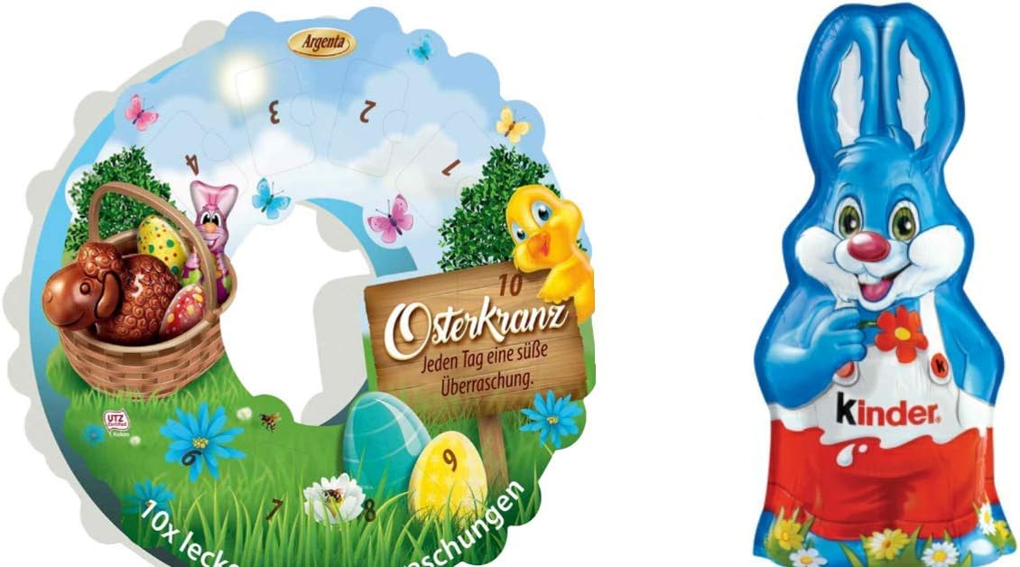 Argenta Easter Wreath/ Osterkranz Calendar and Kinder Chocolate Harry the Easter Bunny 1.94oz
