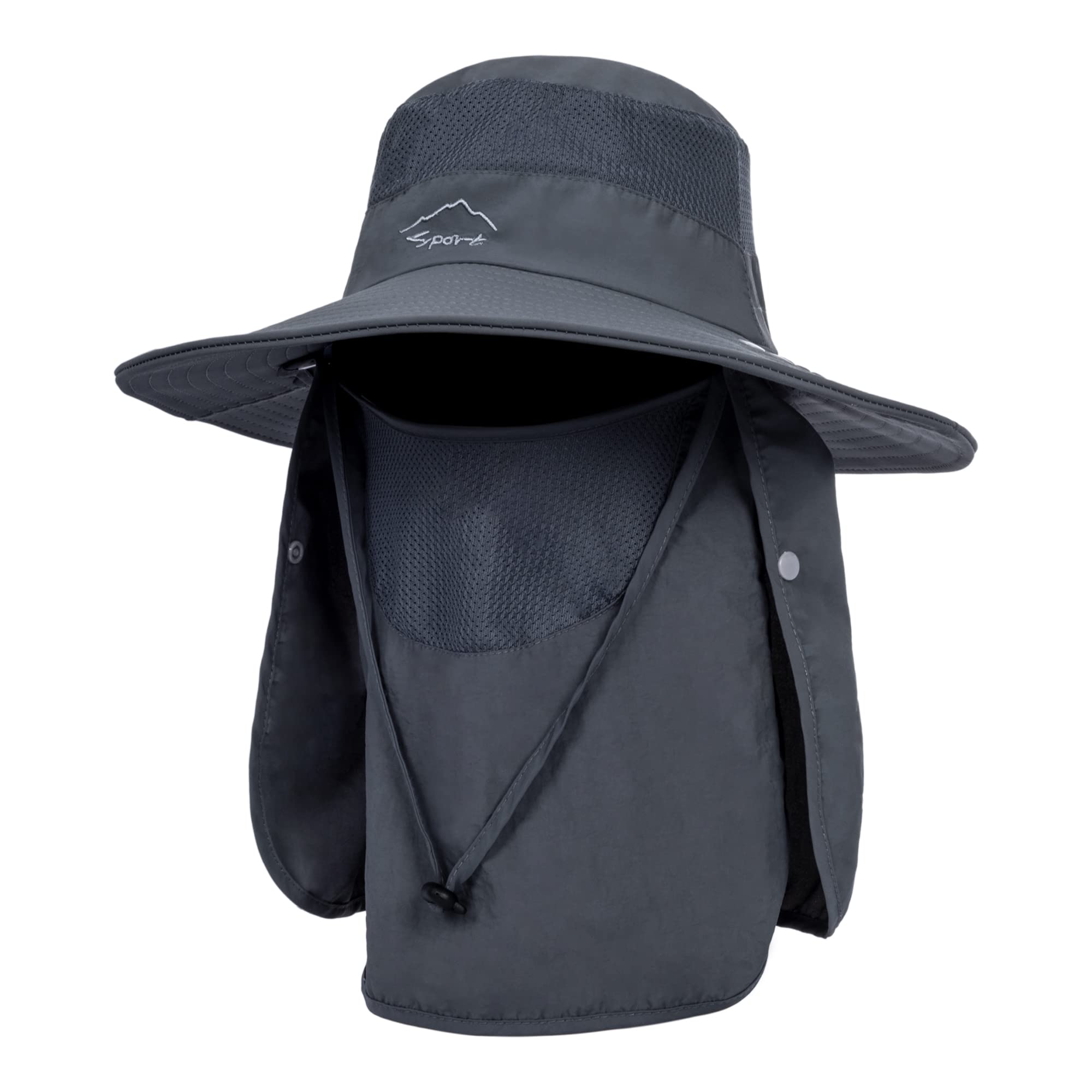 Wide Brim Fishing Sun Hat with Face Cover & Neck for Women Men Summer Beach Hiking UV Protection, Dark Gray, M/L