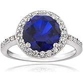 Ice Gems Sterling Silver Created Blue Sapphire and Cubic Zirconia Round Halo Ring