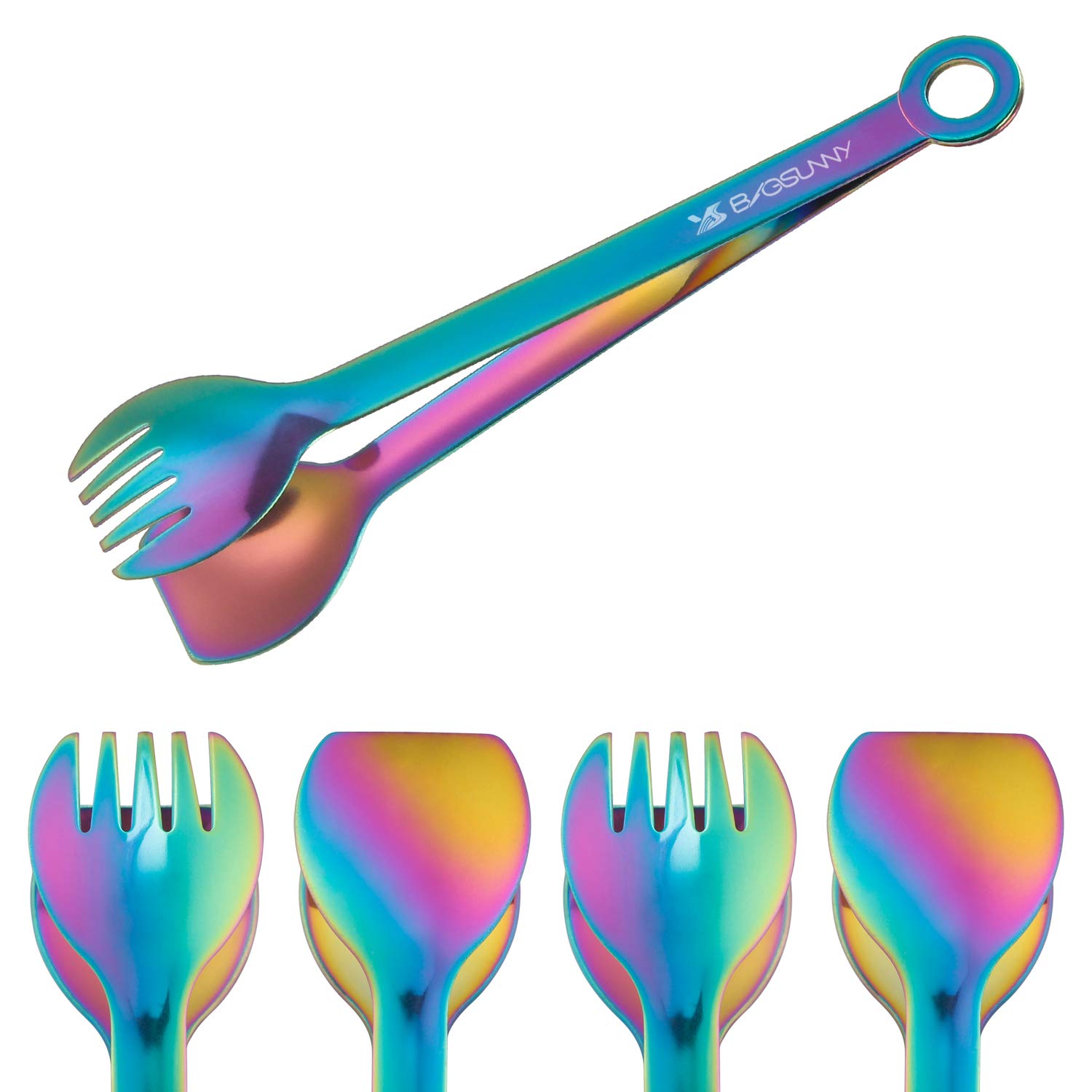 MSY BIGSUNNY Multicolor Small Serving Tongs - 6 Inches Premium Stainless Steel Appetizer Tongs, Set of 4