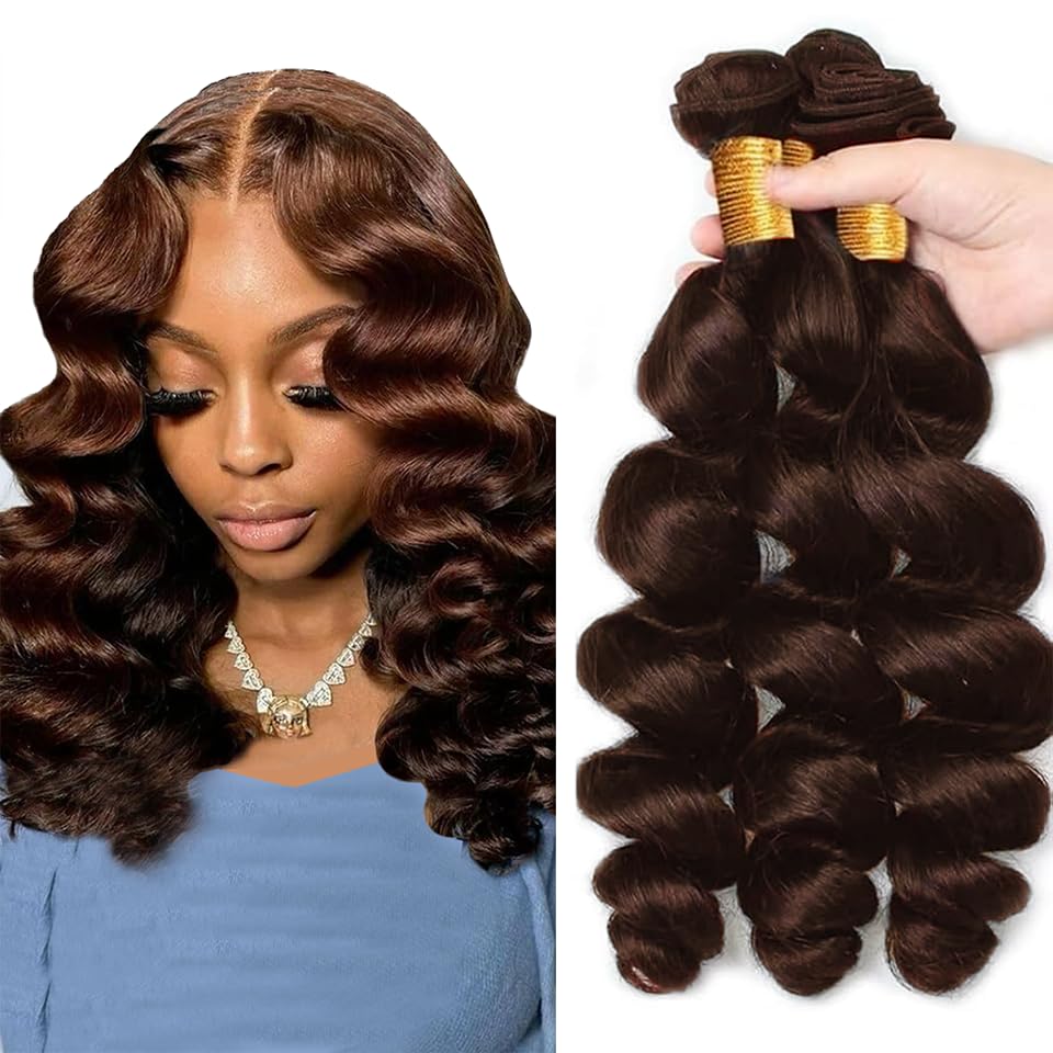 View 1 of #4 Chocolate Bundles Human Hair Brown Loose Deep Wave Bundles 20 22 24 Inch Unprocessed Brazilian Virgin Hair Deals Quick Weave Hair Extensions 3 Bundle 50 Gram Per Bundle