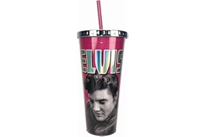 Spoontiques Acrylic Foil Cup with Straw, 20oz - Metallic Locking, Double Wall Insulated, BPA Free - Elvis