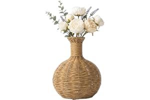 Rattan Vase - Artisan Wicker Vase for Flowers with Natural Texture, Boho Home Decor for Table, Shelf, Living Room.
