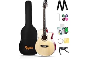 ZJW GOLD Mini Jumbo Acoustic Guitar Kit for Adult Teen Beginners Children, 40 Inch Full Size Cutaway Acustica Guitarra Starter Bundle Set with Bag, Strap, Tuner, Capo, Strings, 4/4 Guitar Right Hand