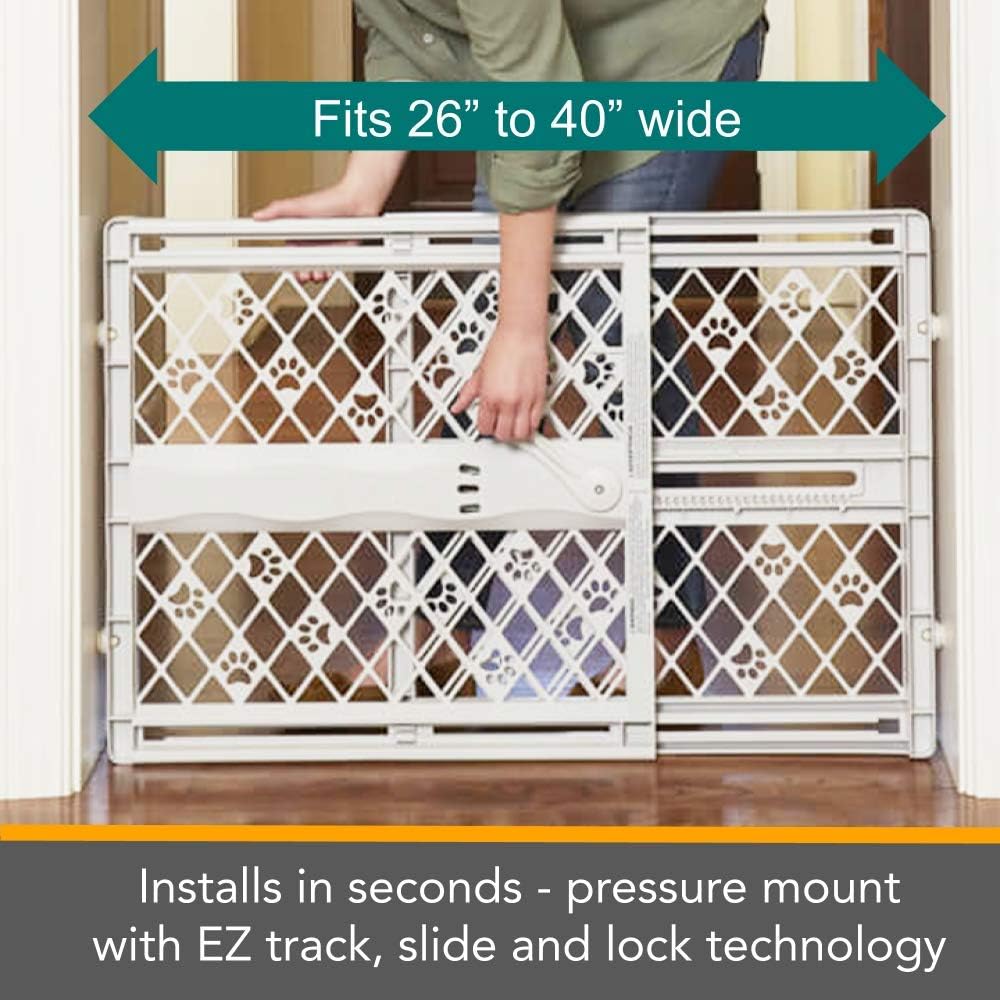North States MyPet Paws 40" Portable Pet Gate: Expands & locks In place with no tools. Pressure Mount. Fits 26"- 40" wide (23" tall, Light Gray) : Pet Supplies