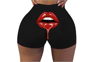 Handyulong Womens Yoga Short Butt Lifting High Waist Tummy Control Funny Words Print Workout Running Beach Biker Shorts