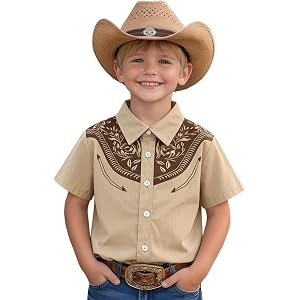 KEKEMI Cowboy Shirts for Kid Toddler Boys Western Retro Button-Down Shirt Rodeo Farm Country Summer Vintage Short Sleeve Tops