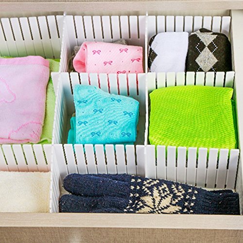 ShineMe Drawer Dividers, Drawer Divider Organizers 8PCS DIY Plastic Grid Adjustable Plastic Divider Household Storage Makeup Socks Underwear Organizer (White) - Thumbnail 4