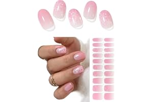 AutyaMee Semi Cured Gel Nail Strips (Pink Snowflake), 20 Pcs Christmas Gel Nail Wraps, Stickers, Salon Quality, Long Lasting, Works With Any UV Lamps