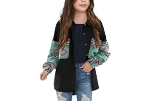 Imily Bela Girls Aztec Print Corduroy Jacket Fall Button Down Long Sleeve Shirt Overszied Shacket