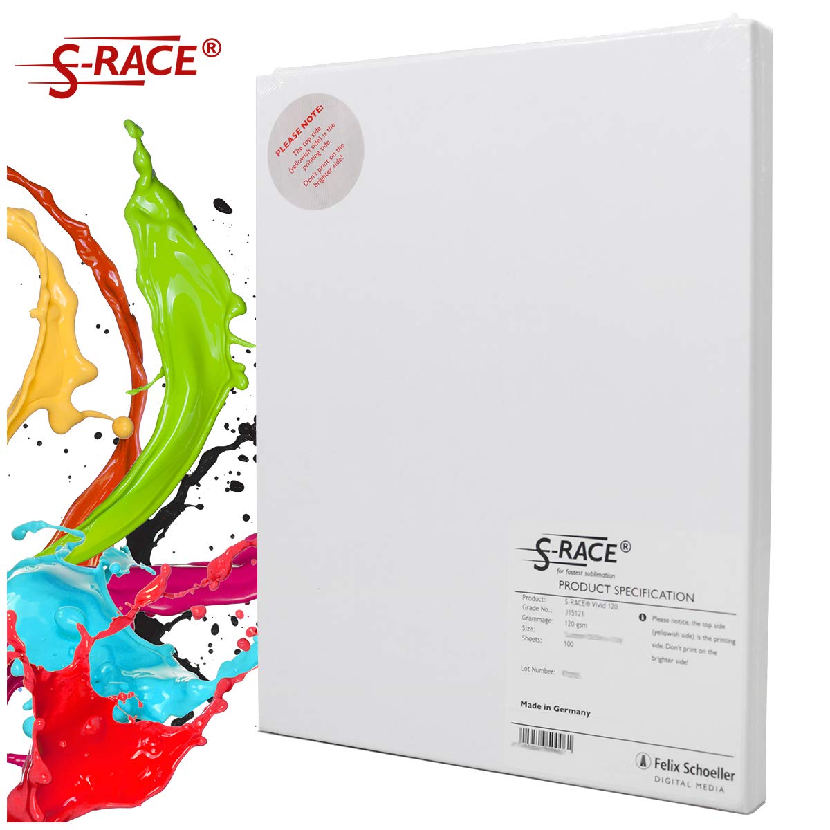 S-RACE Sublimation Paper DIN A4 100 Sheets 120 g/m², Suitable for Inkjet Printers with Sublimation Ink, Quick Drying and Smudge-Resistant
