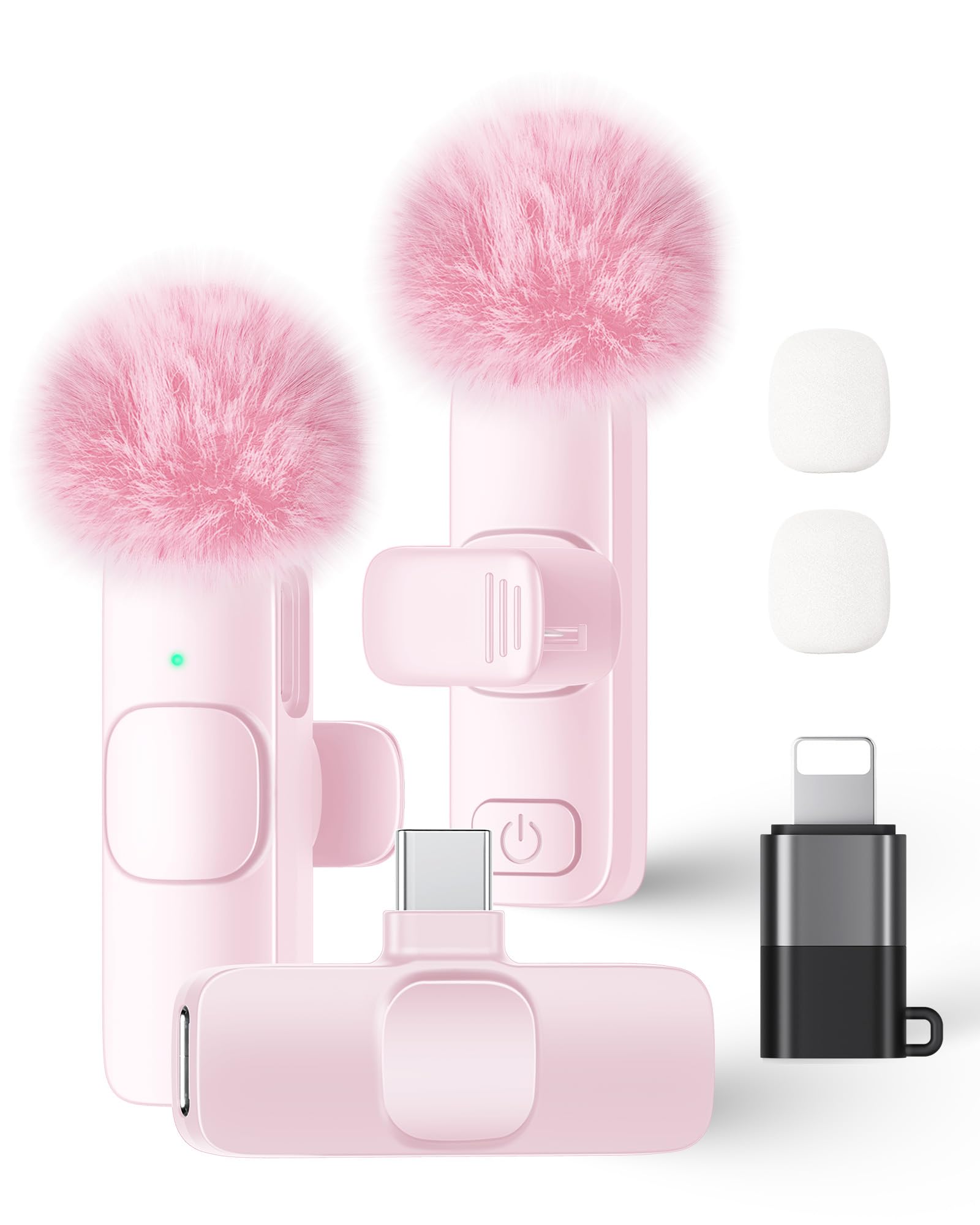 Photo 1 of Wireless Lavalier Microphone for iPhone iPad and Android Phone, 2 Pack Lapel Mic Plug and Play Wireless Mic Noise Reduction Microphone for Video Recording Interview Podcast Vlog YouTube Tiktok (Pink)
