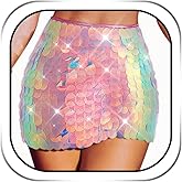Zoestar Mermaid Sequin Skirt Sparkly Blue Belly Dance Skirts Rave Costume Outfits for Women