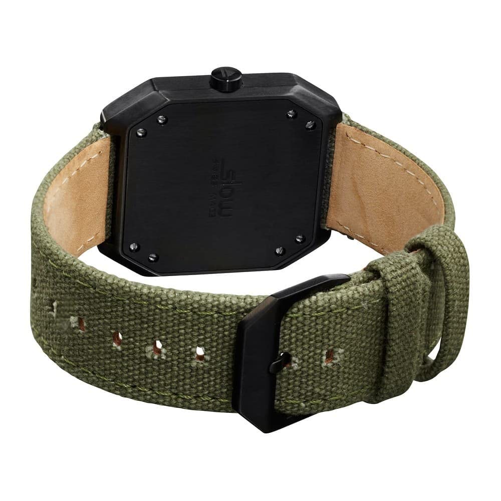slow Jo 15 - Swiss Made one-hand 24 hour watch - Black with olive grenn canvas band