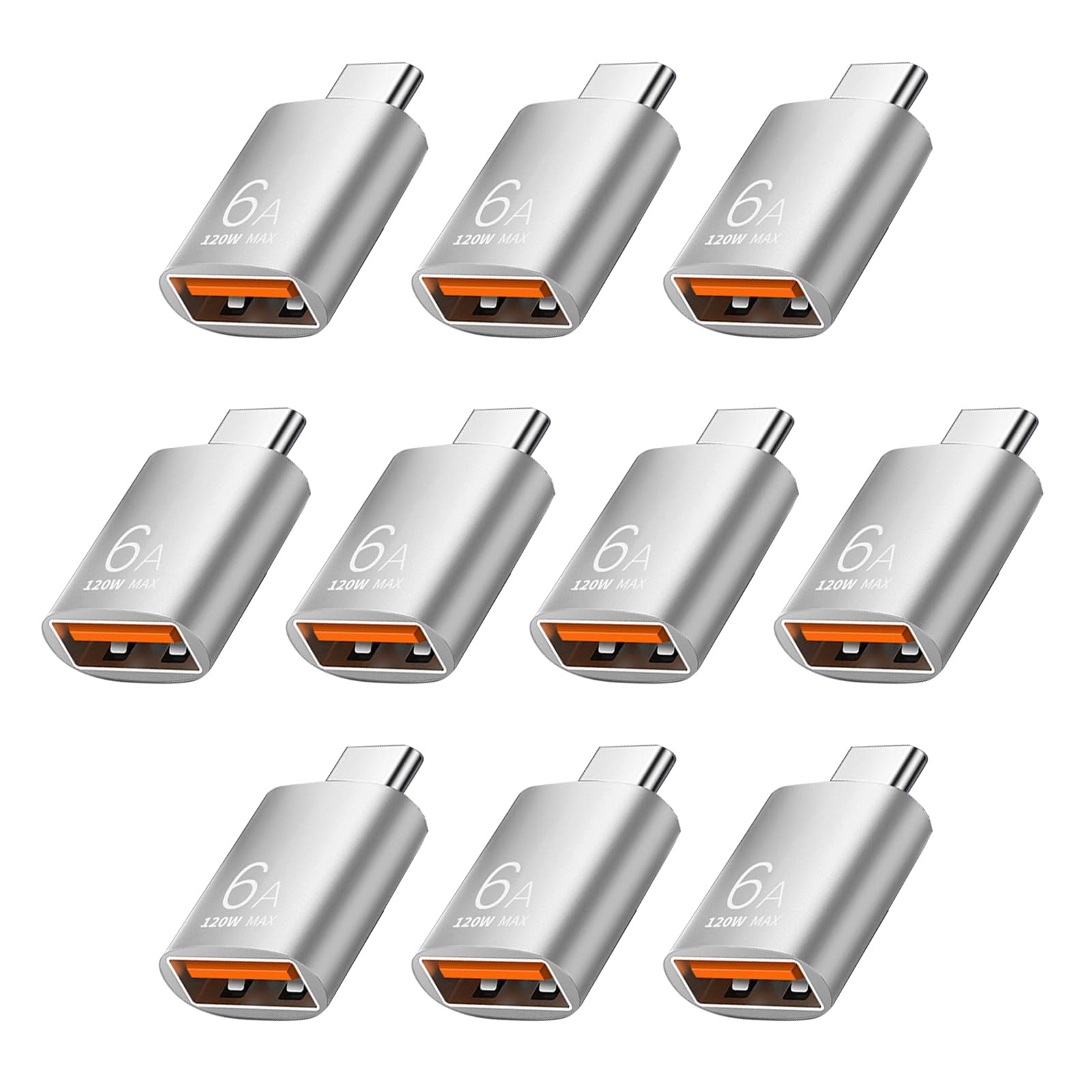 Photo 1 of 10 Pack 10Gbps/120W USB C to USB3.1 Adapter, Silver Type C Male to USB Female Adapter for Smartphone, PC, Laptop, Tablet, Keyboard etc.