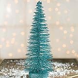 Factory Direct Craft Sparkling Turquoise Glittered Bottle Brush Holiday Miniature 10 Inch Tree for Embellishing Christmas and Holiday Displays