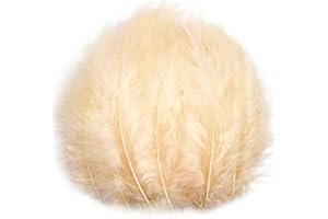 LWINGFLYER 100pcs Champagne Feathers Fluffy Turkey Marabou Feathers 4-6 Inches for Crafts Dream Catcher Fringe Trim Colored Feathers Fly Tying Material