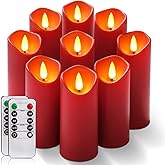 Homemory Christmas Flameless Candles, Battery Operated Candles with Remote Timers, Electric Fake Candles for Home, Christmas Decoration, Made of Plastic, Red/Burgundy, Set of 9