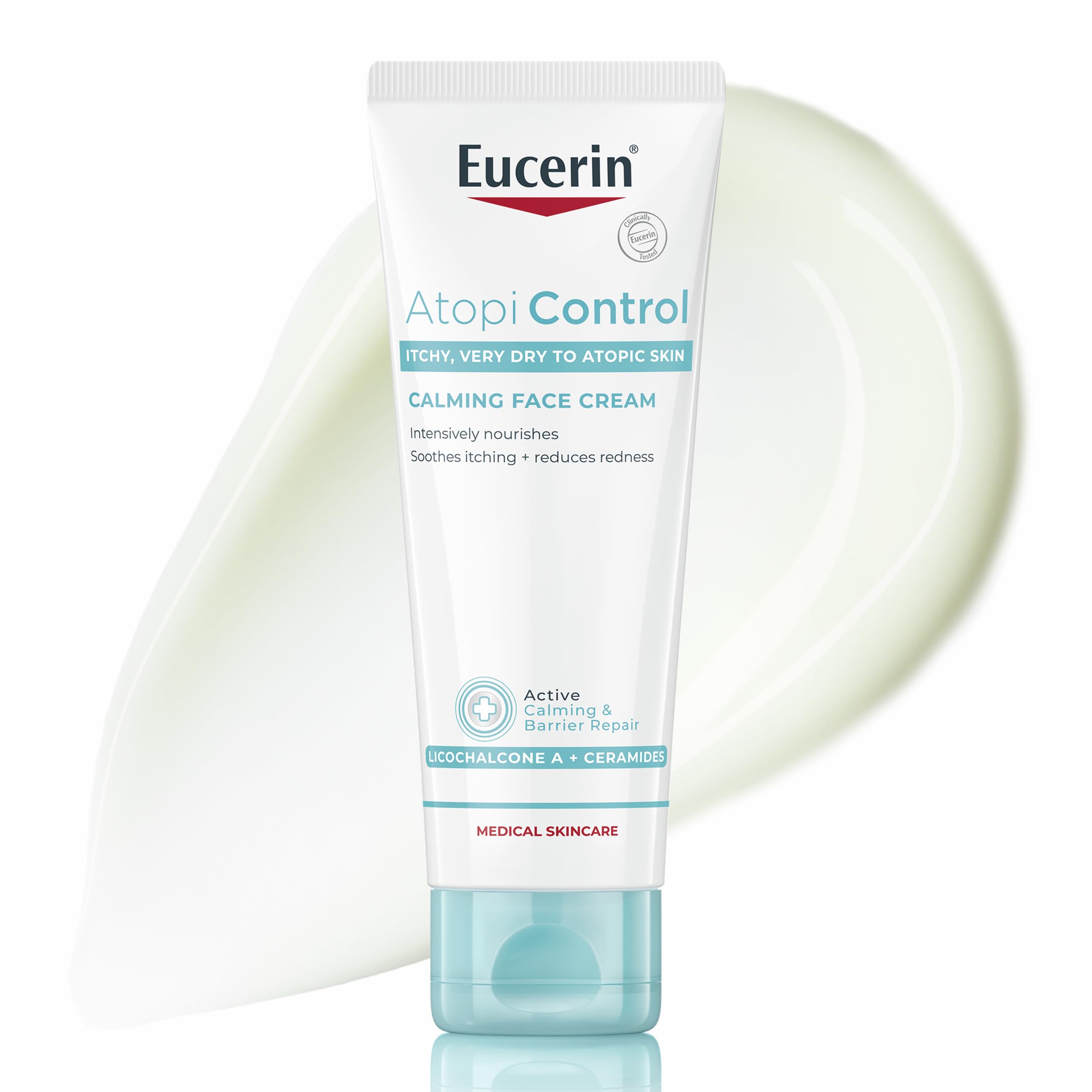 Eucerin AtoControl Calming Face Cream 50ml, Calming Moisturiser Suitable for Atopic Dermatitis, Fragrance-Free Gentle Face Cream with Ceramides, Soothes Itching and Reduces Redness
