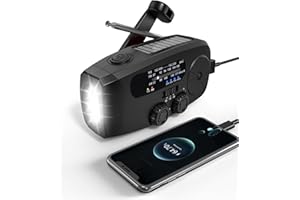 Emergency Hand Crank Radio Emgykit - 2000mAh/7400mWh AM/FM/NOAA Solar Hand Crank Emergency Radio with 3 LED Flashlights, SOS Function for Emergencies, Camping - Black