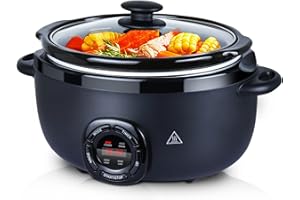 bathivy 7 Quart Slow Cooker, Electric Oval Programmable Slow Cooker with Nonstick Ceramic Pot, 3 Tempature Settings, Digital Countdown Timer, Keep Warm, Dishwasher Safe Glass Lid & Crock, Easy Carry Side Handles, Matte Black Powder Coating Housing