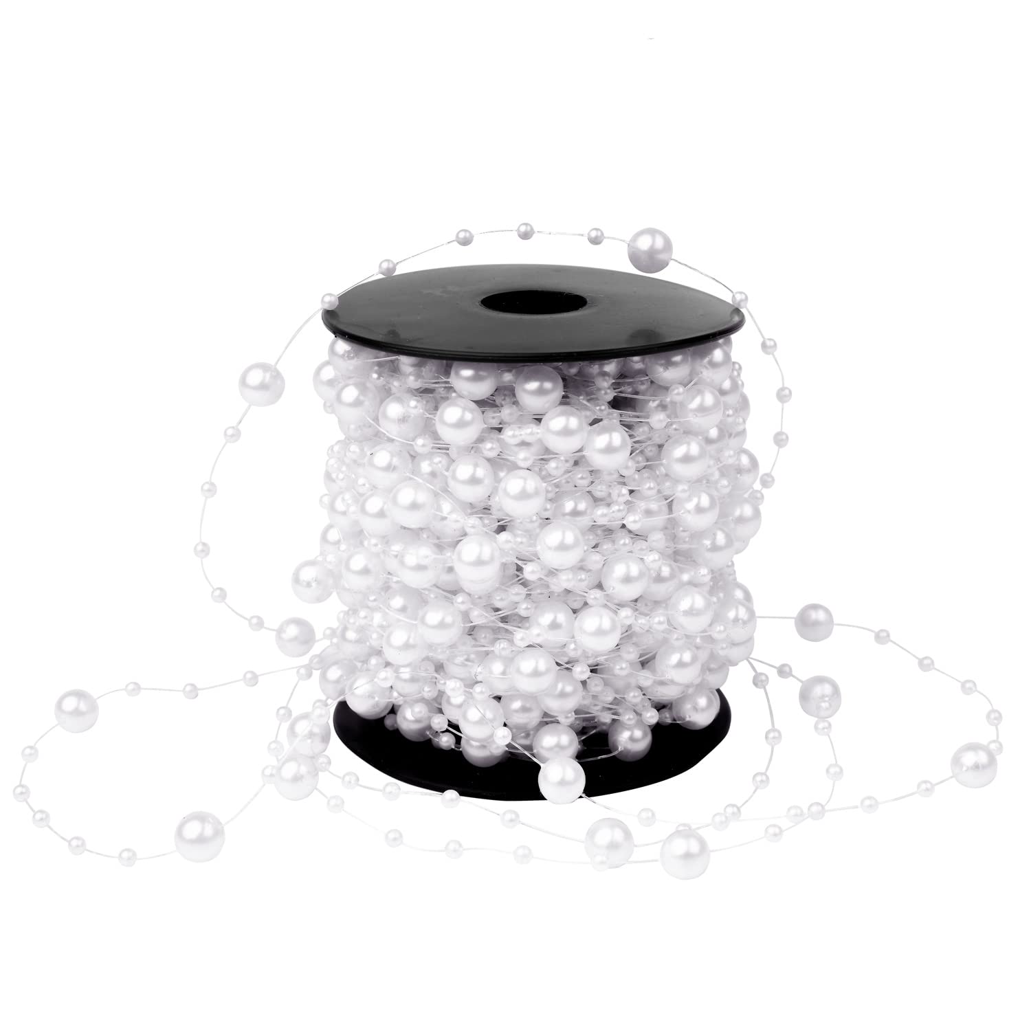 LOAVER 98.5 Feet Christmas Bead Garland Strands Plastic Pearl Strands Chain for Christmas Tree Decoration DIY Wedding Craft, White