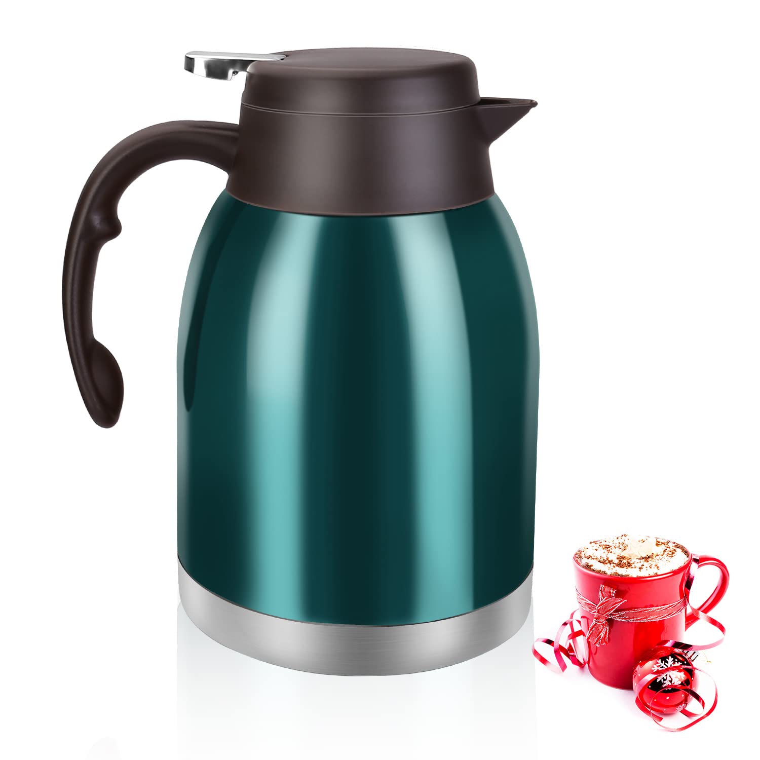 Photo 1 of 54oz Stainless Steel Thermal Coffee Carafe Dispenser, Unbreakable Double Wall Vacuum Flask 1.6L Water Tea Pot Beverage Pitcher for Hot Coffee for Christmas Carafe (Green)