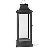 Serene Spaces Living 25" Tall Black Decorative Hurricane Lantern with Clear Glass Panels - Indoor Lantern and Outdoor Lantern