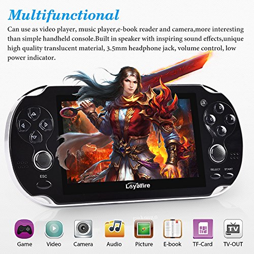 Loyalfire Handheld Game Console, Game Player with 4.3" 64-bit LED Lights 4GB System Portable Video Games, Supports Multiple File Formats, for Birthday Presents Kids Children (Black)