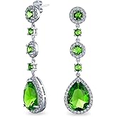 Classic Bridal Jewelry Fashion Statement Triple Round Pave Green Clear CZ Halo Long Linear Pear Shape Dangle Teardrop Chandelier Earrings For Women Wedding Prom Yelow Gold Silver Plated