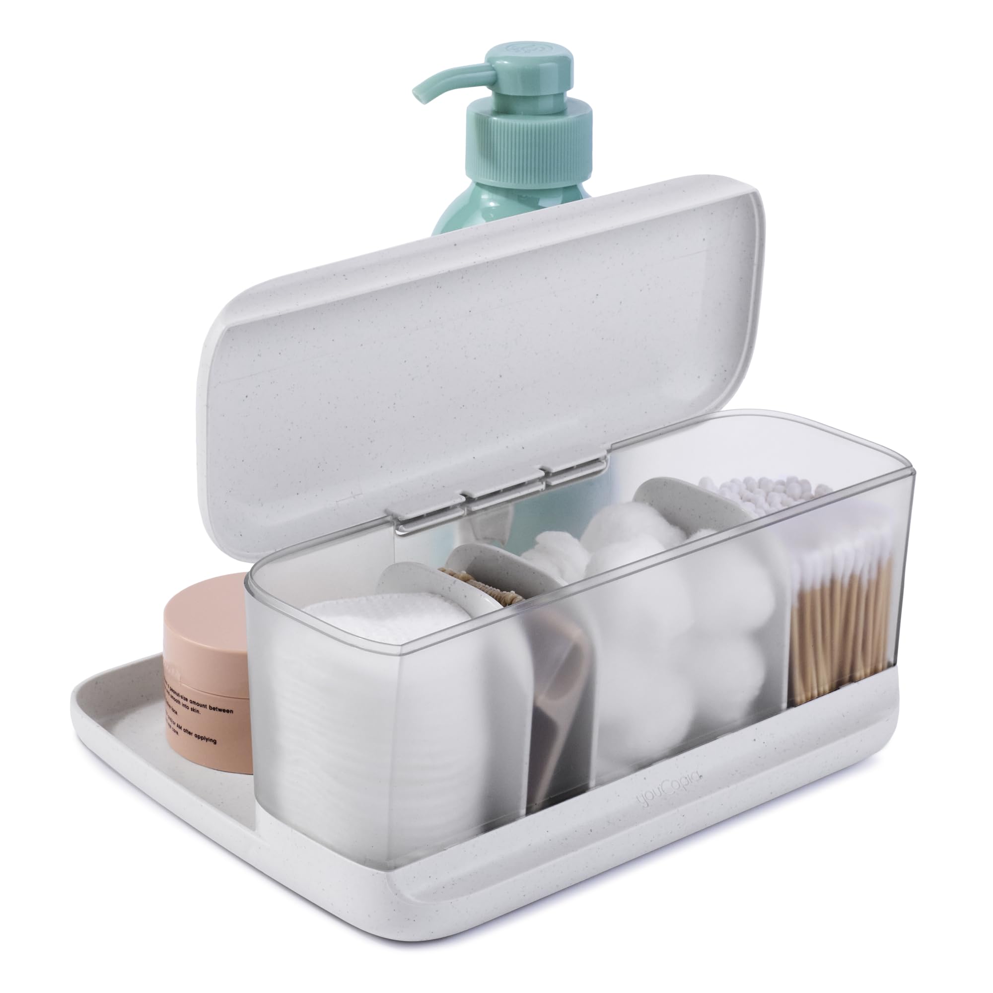 Photo 1 of YouCopia HideAway Counter Caddy, Bathroom Vanity Countertop Organizer Tray with Adjustable Dividers and Lid