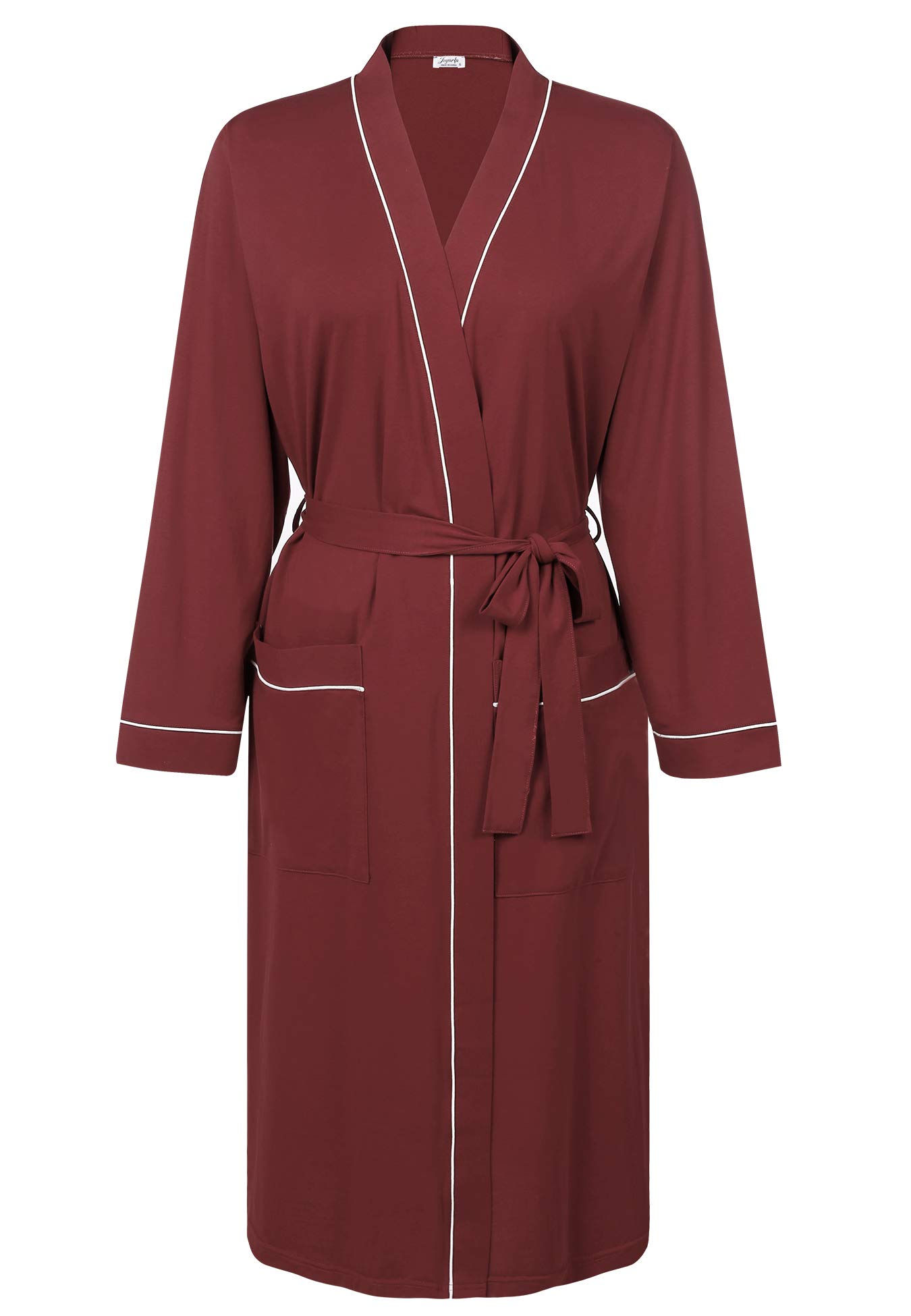 Amorbella Women Kimono Robe Lightweight Long Cotton Bathrobe (Wine Red, XL)