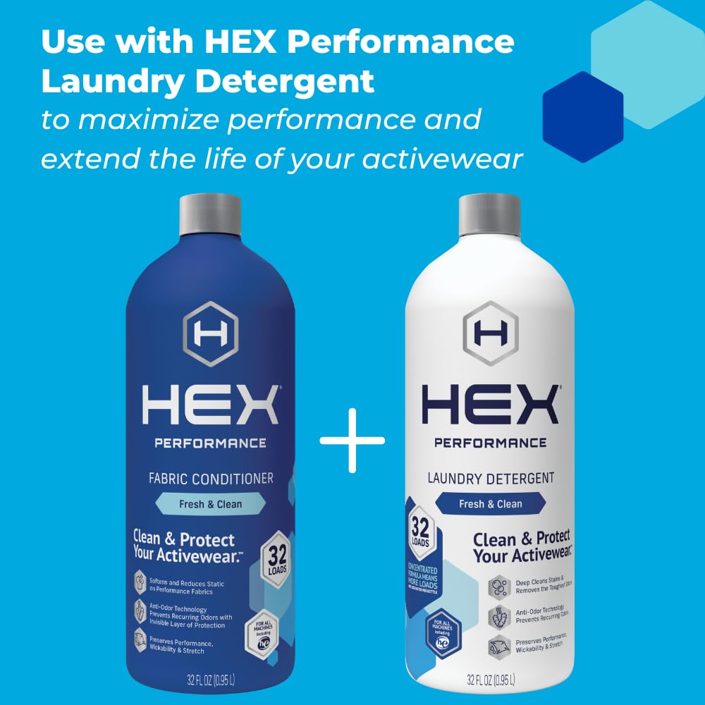 HEX Performance Fabric Conditioner, Fresh & Clean, 64 Load (Pack of 2) - Safe for Activewear, Eco-Friendly
