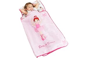 EVERYDAY KIDS Toddler Nap Mat with Removable Pillow -Born to Dance Ballerina- Carry Handle with Straps Closure, Rollup Design, Soft Microfiber for Preschool, Daycare, Sleeping Bag - Ages 2-6 Years