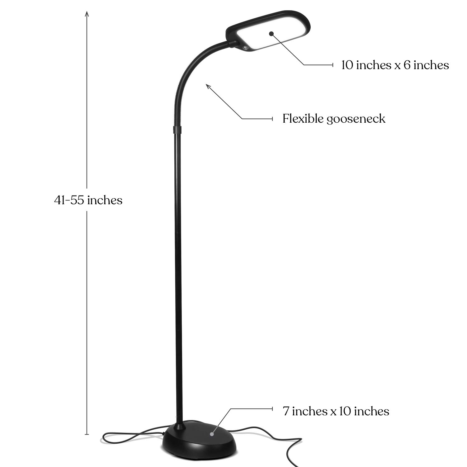 Brightech Litespan Slim LED Floor Reading Lamp - Tall with Adjustable Gooseneck, Dimmable for Living Rooms, Offices & Bedrooms - Black
