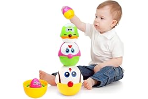 LUKAT Easter Egg Toys for Toddler, 8 Pcs Nesting & Stacking Chicks Matching Toys, Plastic Eggs Fillable, Easter Basket Stuffers, Gift for Unisex 18 months+