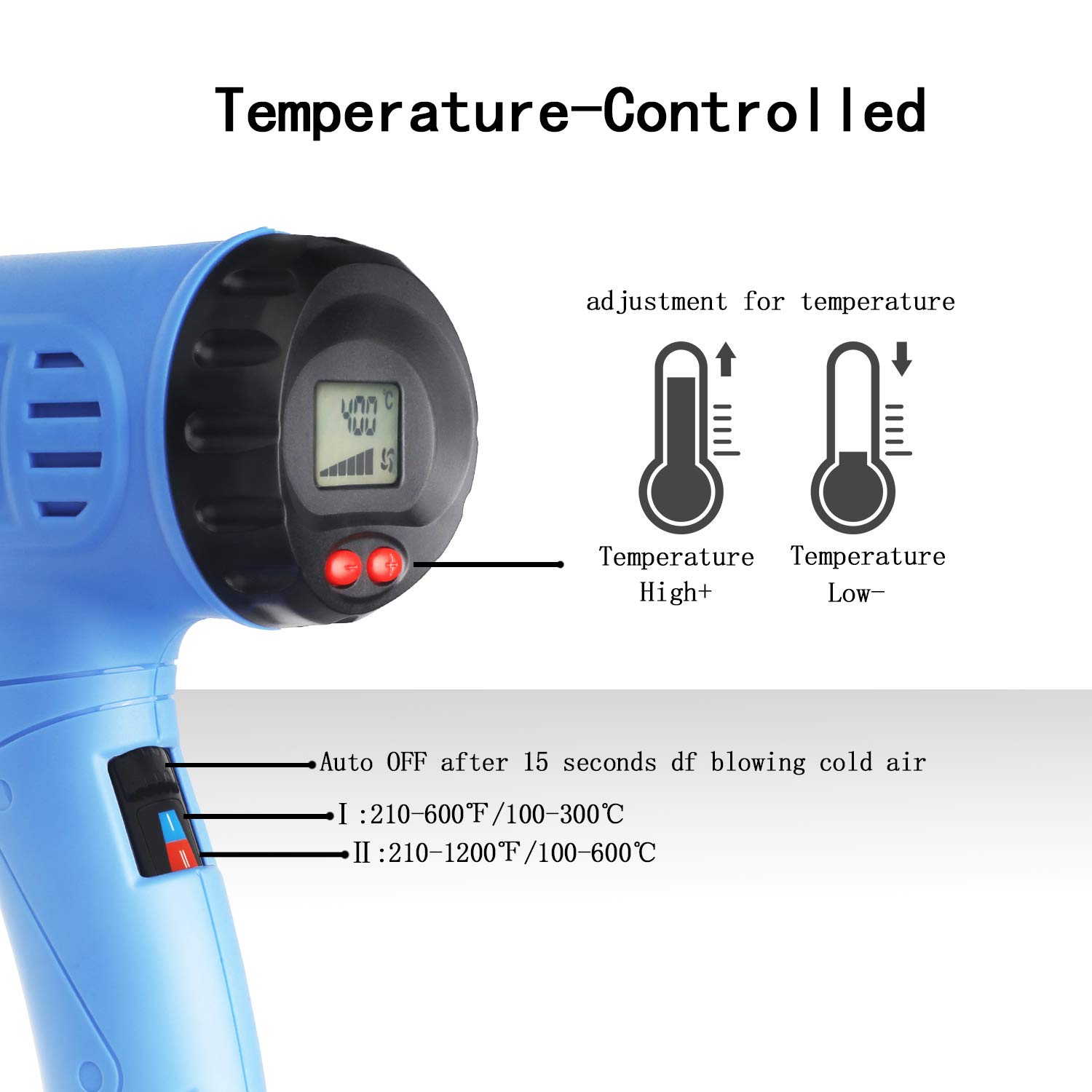 1800W Heat Gun MOWIS Professional Hot Air Gun Kits Adjustable Temperature (100-600℃) with Digital LED Display 240V 50Hz Electric Heat Gun for Shrinking PVC, Stripping Paint, DIY Embossing Shrink Wrapping Drying Paint