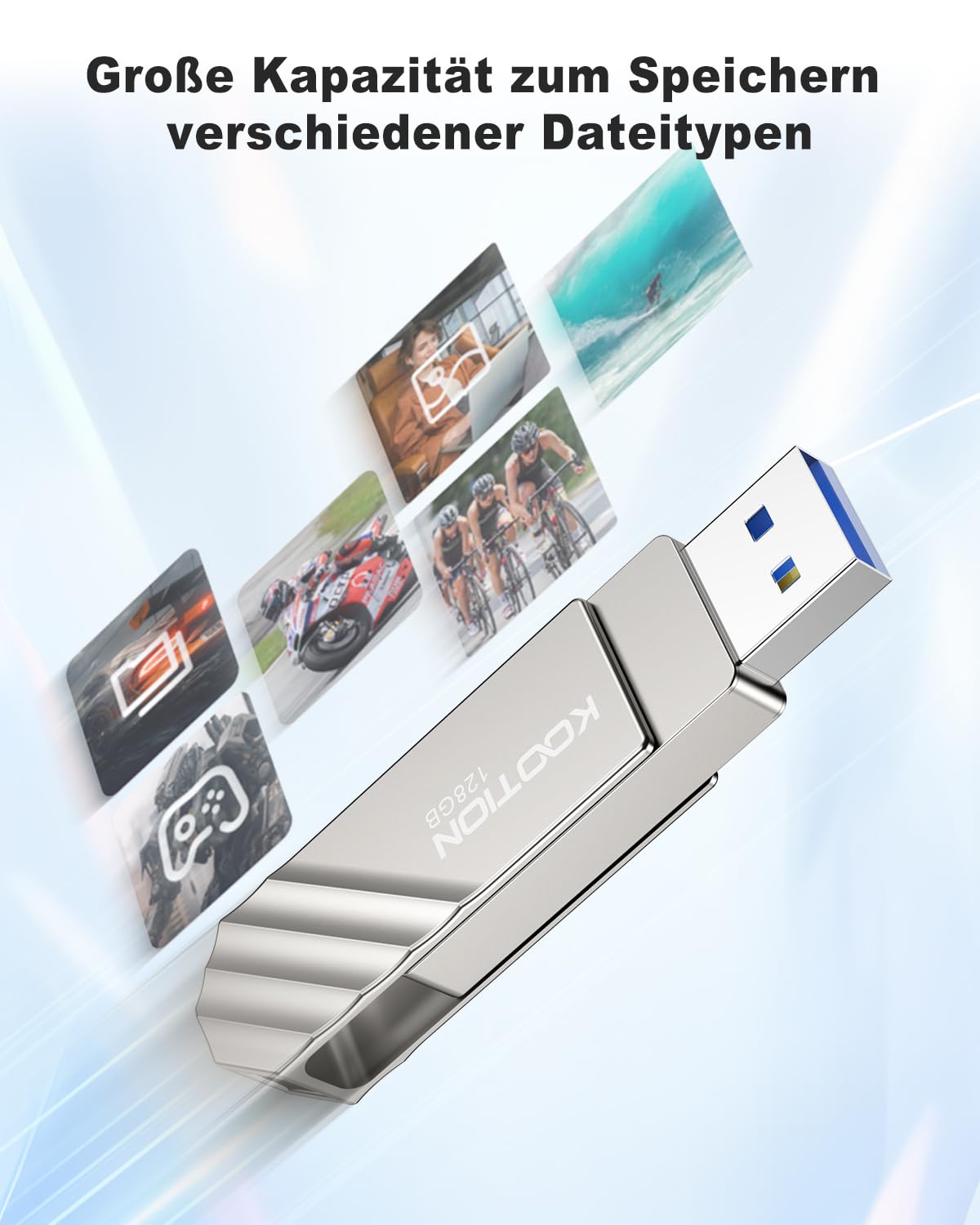 KOOTION USB Stick 128GB USB C Stick USB 3.2 Speicherstick OTG Bis zu 500MB/s 2-in-1 Typ C Flash Laufwerk Externer Speicher Metall für USB-C-iPhone/Android-Smartphone/Tablet/Mac/Laptop/PC,Silber 5