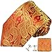Paul Malone Necktie, Pocket Square and Cufflinks 100% Silk Gold Red Paisley