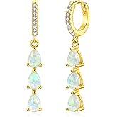 CiNily Opal Hoop Earrings for Women Teen, Dainty Dangle Earrings 14k Gold/Silver Plated Small CZ Diamond Dangle Drop Ear Rings for Women Trendy Hypoallergenic Lightweight Wedding Birthday Jewelry