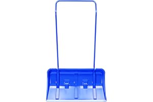 ArcticThrill Ergonomic Snow Pusher Shovel - Large Capacity 31.5-Inch Wide Poly Blade with Reinforced Edge, Metal Handle and S
