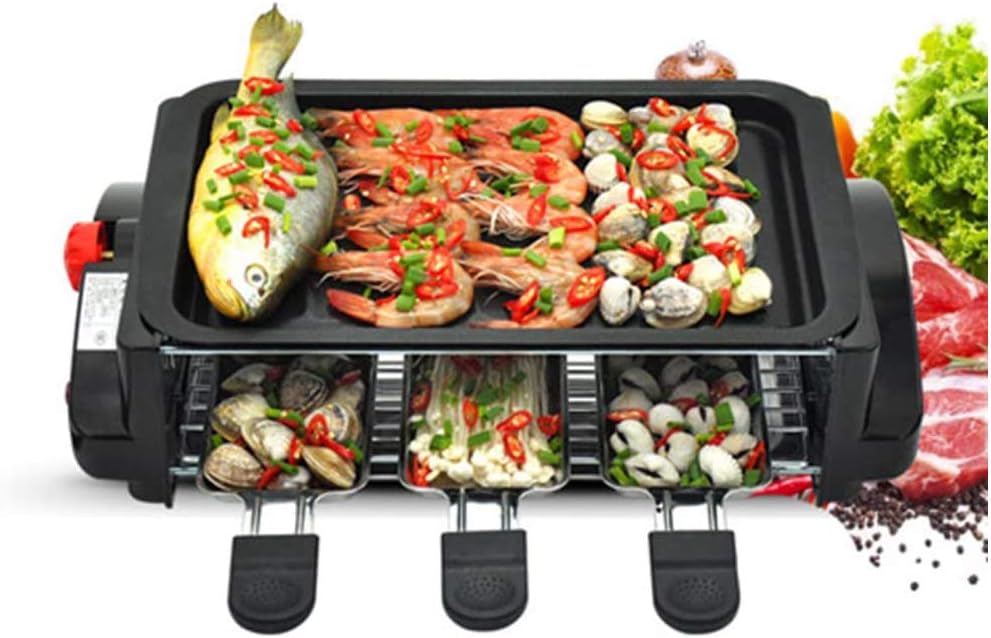 review Mijiang Portable Electric Grill, Electric Barbecue Grill, Adjustable Thermostatic Heat Control | Large Square Non-Stick Cooking Surface | 1200W